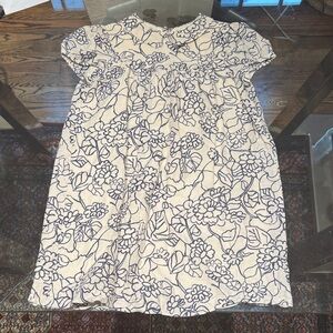 Bonpoint Cream and Blue Floral Linen Cotton Blend Dress. Excellent Like New.